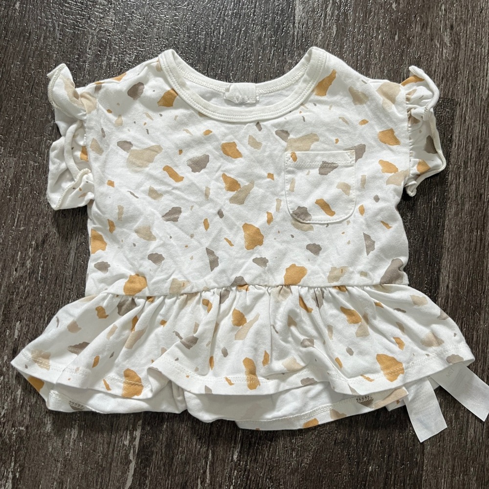 FIRSTS‎ by Petit Lem 12M Infant Sleeveless Ruffle Top Terrazzo Print Pocket